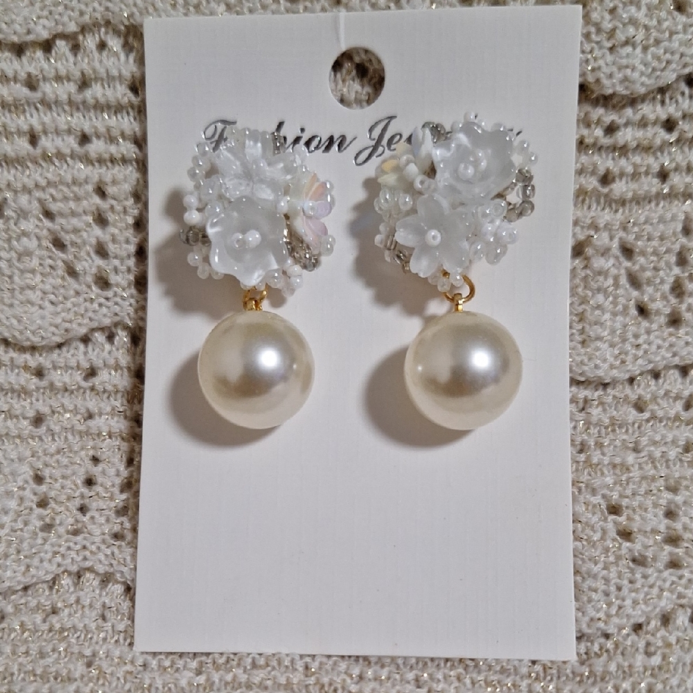 Elegant White Pearl Drop Earrings